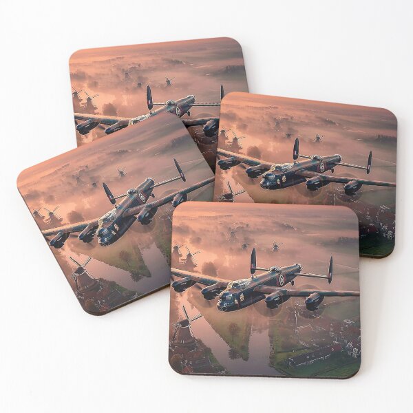 Item preview, RAF Lancaster Flying Over Misty Dutch Farmland at Dawn designed and sold by Skyframe Aviation.