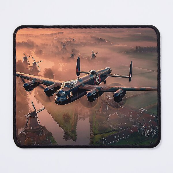 Item preview, RAF Lancaster Flying Over Misty Dutch Farmland at Dawn designed and sold by Skyframe Aviation.