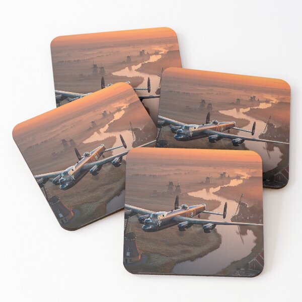Item preview, Lancaster Aircraft Approaching the Peaceful Farmland as the Sun Rises designed and sold by Skyframe Aviation.