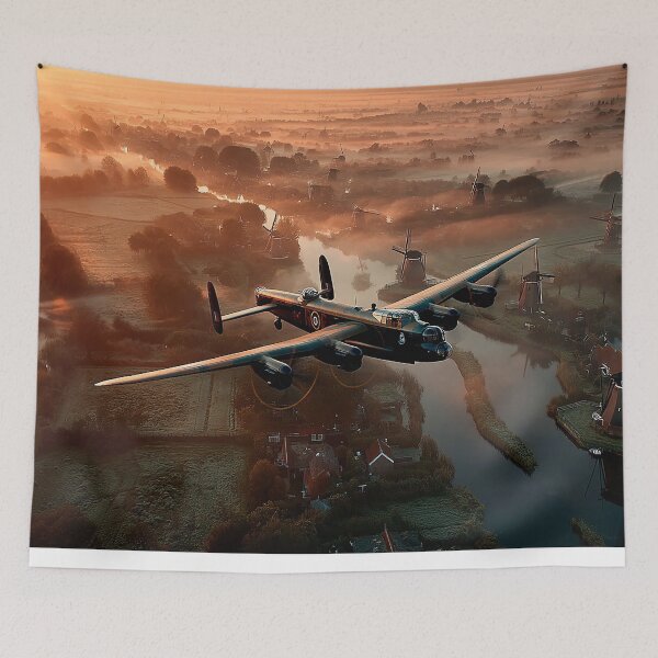 Item preview, WWII Lancaster Crossing Over the Golden Fields in Tranquil Skies designed and sold by Skyframe Aviation.