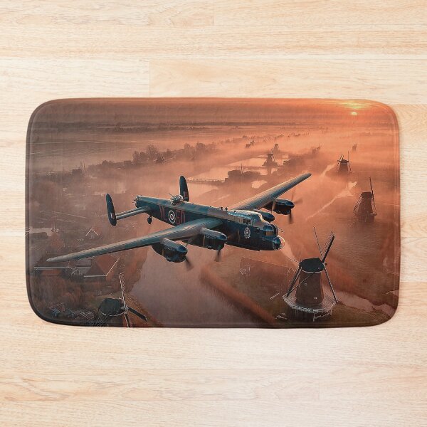 Item preview, British Lancaster Moving Above Sunlit Fields of the Netherlands in Golden Light designed and sold by Skyframe Aviation.