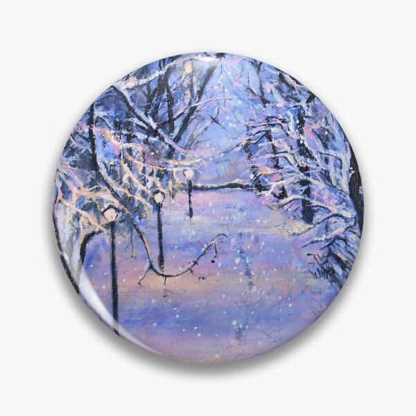 Item preview, Silent Winter Path – Snowy Forest Night Painting designed and sold by valyaart.