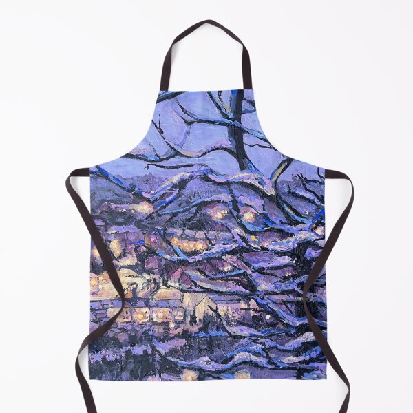 Item preview, Winter Evening Glow - Snowy Mountain View with City Lights designed and sold by valyaart.