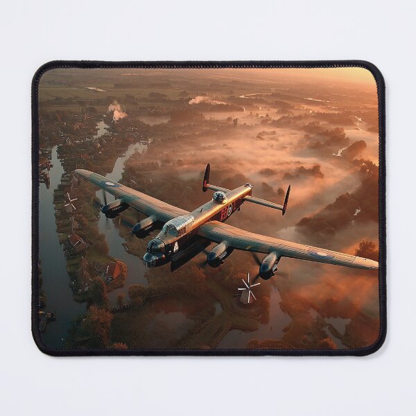 Item preview, The Lancaster Bomber Passing Above the Windmills of Holland in Tranquil Skies designed and sold by Skyframe Aviation.