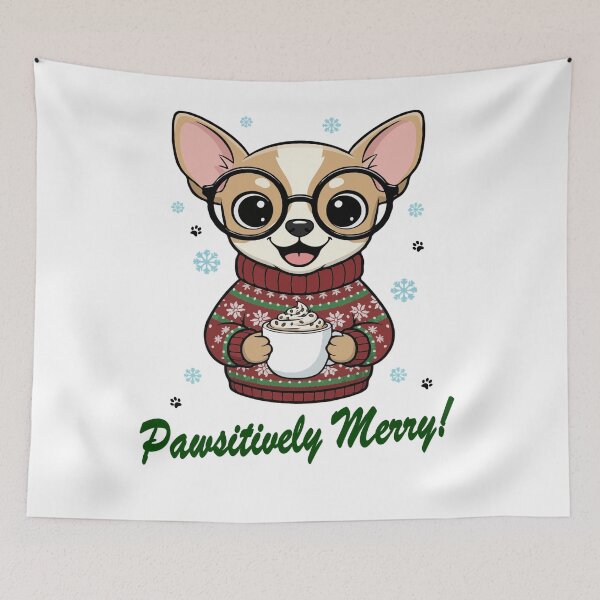 Item preview, Pawsitively Merry Chihuahua in Christmas Sweater with Hot Cocoa | Dog Lovers designed and sold by The Real Life Symphony.