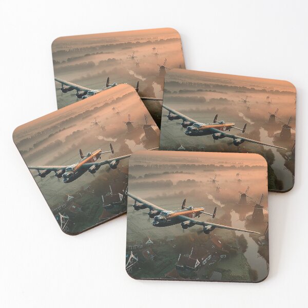 Item preview, British Lancaster Flying Over the Dutch Countryside in Morning Mist designed and sold by Skyframe Aviation.