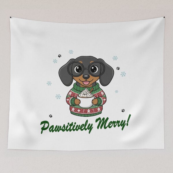 Item preview, Pawsitively Merry Dachshunds in Christmas Sweater with Hot Cocoa | Dog Lovers designed and sold by The Real Life Symphony.