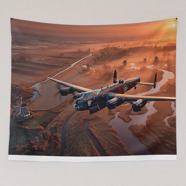 Item preview, Legendary Lancaster Soaring Across Sunlit Fields of the Netherlands as Day Breaks designed and sold by Skyframe Aviation.
