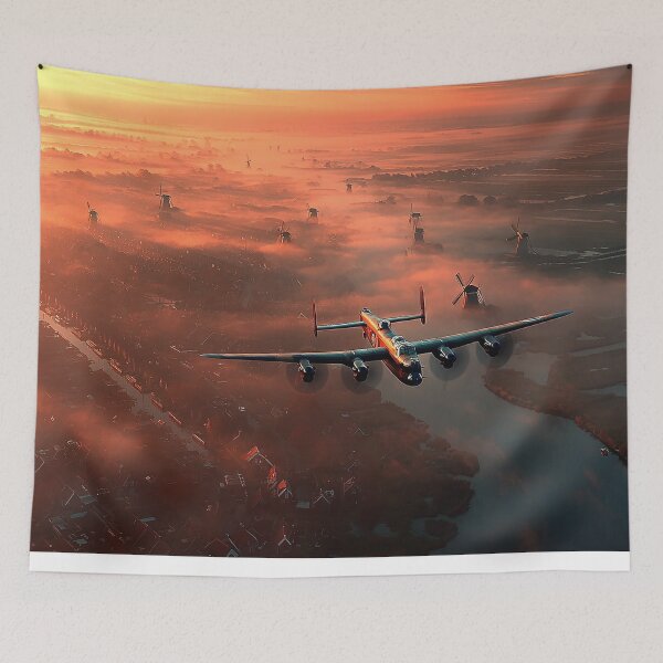 Item preview, The Lancaster Bomber Moving Above the Peaceful Farmland in Serene Air designed and sold by Skyframe Aviation.