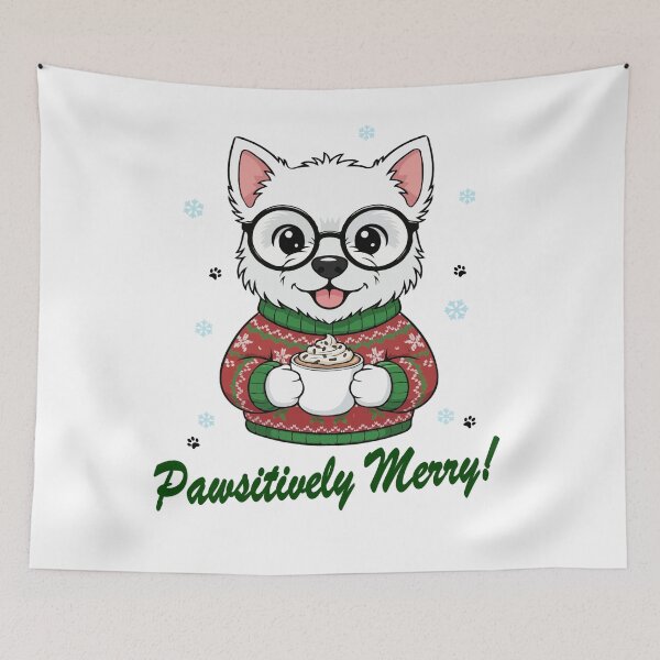 Item preview, Pawsitively Merry Westie in Christmas Sweater with Hot Cocoa | Dog Lovers designed and sold by The Real Life Symphony.