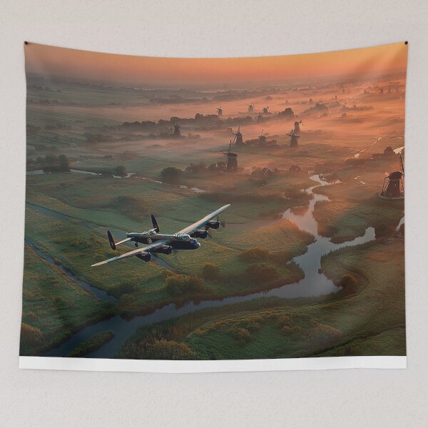 Item preview, Legendary Lancaster Cruising Over the Dutch Countryside in Tranquil Skies designed and sold by Skyframe Aviation.