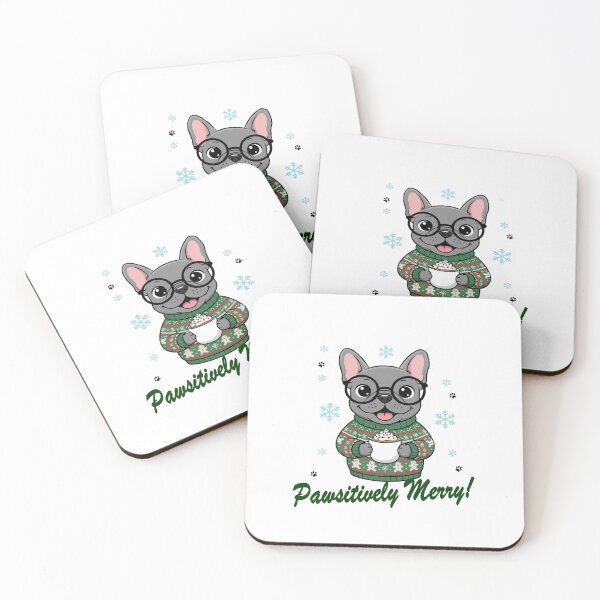 Item preview, Pawsitively Merry Grey French Bulldog in Christmas Sweater with Hot Cocoa | Dog Lovers designed and sold by The Real Life Symphony.