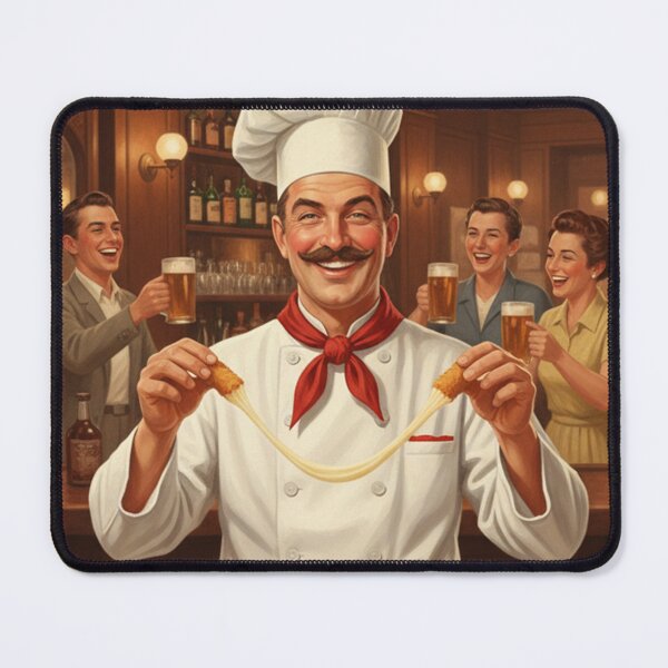 Item preview, "BEST MOZZARELLA STICKS!" – Vintage 1950s Pub Chef Poster designed and sold by Cozy-Old-Pub.