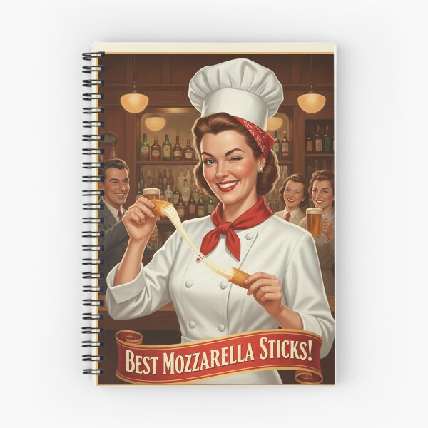 Item preview, "BEST MOZZARELLA STICKS!" – Vintage 1950s Pub Lady Chef Poster designed and sold by Cozy-Old-Pub.