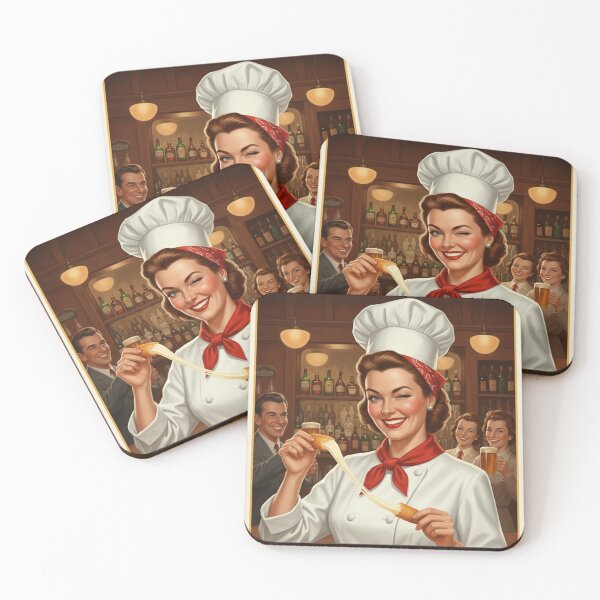 Item preview, "BEST MOZZARELLA STICKS!" – Vintage 1950s Pub Lady Chef Poster designed and sold by Cozy-Old-Pub.