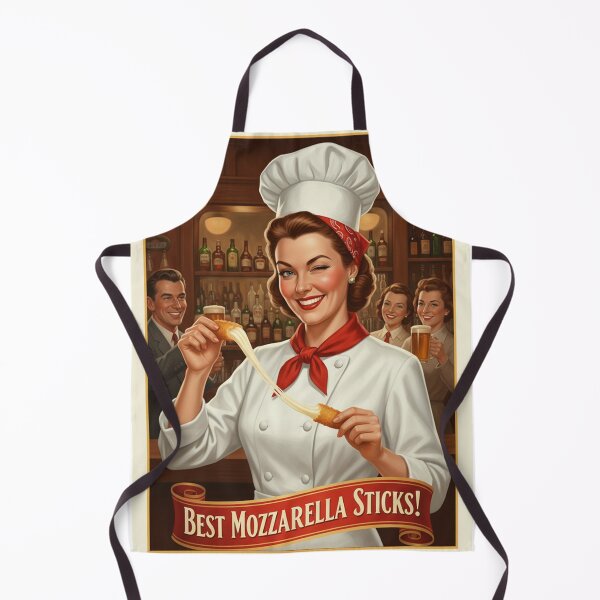 Item preview, "BEST MOZZARELLA STICKS!" – Vintage 1950s Pub Lady Chef Poster designed and sold by Cozy-Old-Pub.