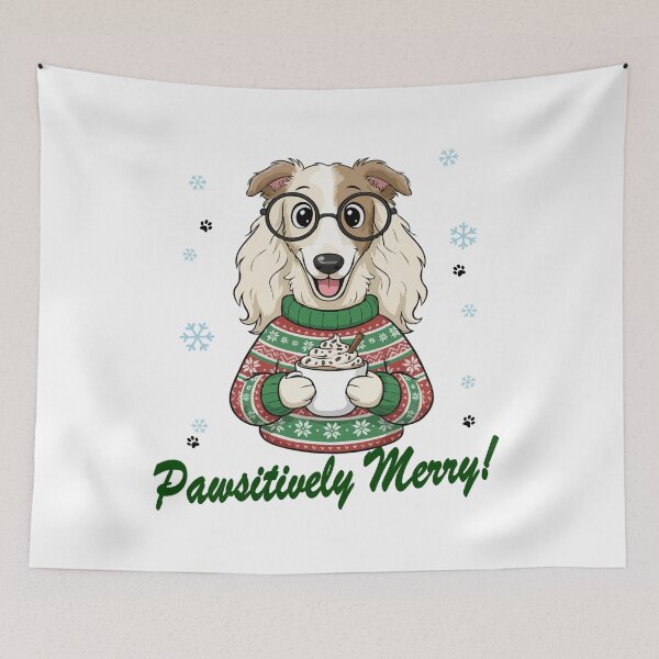 Item preview, Pawsitively Merry Borzoi in Christmas Sweater with Hot Cocoa | Dog Lovers designed and sold by The Real Life Symphony.
