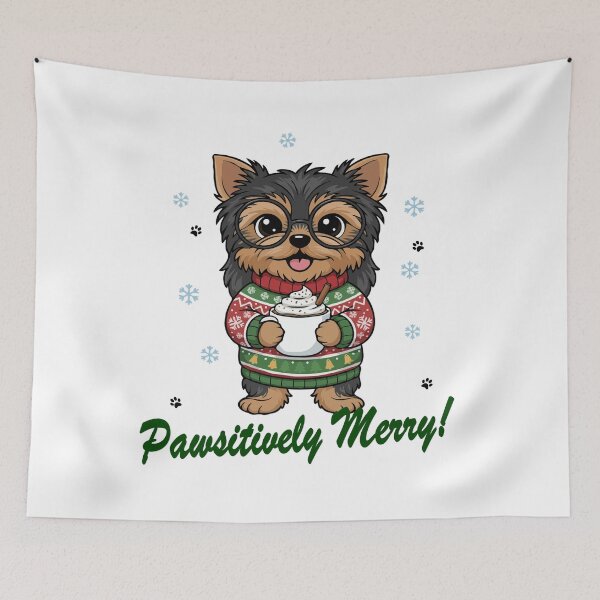 Item preview, Pawsitively Merry Yorkshire Terrier in Christmas Sweater with Hot Cocoa | Dog Lovers designed and sold by The Real Life Symphony.