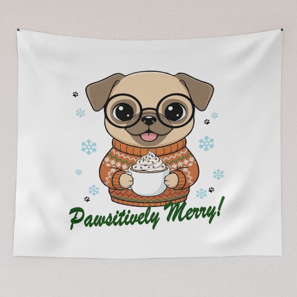 Item preview, Pawsitively Merry Chug dog in Christmas Sweater with Hot Cocoa | Dog Lovers designed and sold by The Real Life Symphony.