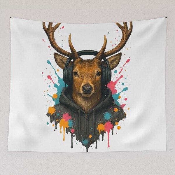 Item preview, Urban Stag – Deer with Headphones & Hoodie (Graffiti Splash Art) designed and sold by thtCMRAguy.