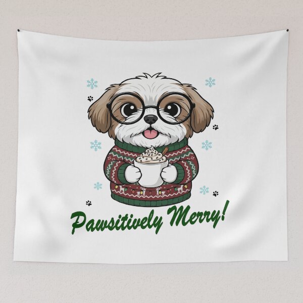 Item preview, Pawsitively Merry Shih Tzu in Christmas Sweater with Hot Cocoa | Dog Lovers designed and sold by The Real Life Symphony.