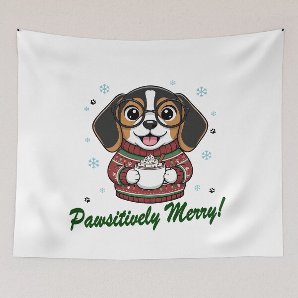 Item preview, Pawsitively Merry Beagle in Christmas Sweater with Hot Cocoa | Dog Lovers designed and sold by The Real Life Symphony.