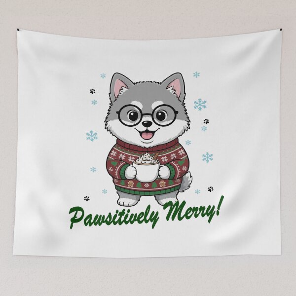 Item preview, Pawsitively Merry Keeshond in Christmas Sweater with Hot Cocoa | Dog Lovers designed and sold by The Real Life Symphony.