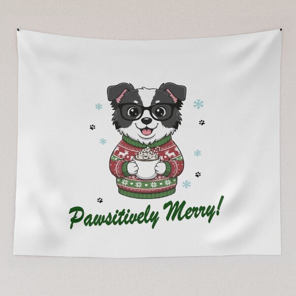 Item preview, Pawsitively Merry Border Collie in Christmas Sweater with Hot Cocoa | Dog Lovers designed and sold by The Real Life Symphony.