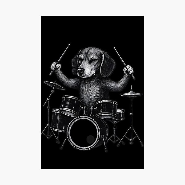 Item preview, Rock dachshund Drummer — Edgy Metal Dog on Drums designed and sold by Natsey.