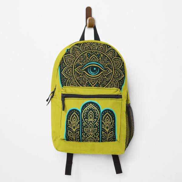 Item preview, Hamsa Hand Protection Mandala – Spiritual Neon Turquoise Gold Art designed and sold by Dezpro.