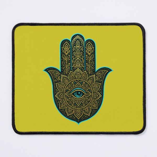 Item preview, Hamsa Hand Protection Mandala – Spiritual Neon Turquoise Gold Art designed and sold by Dezpro.