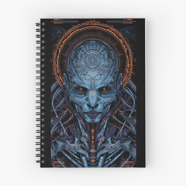 Item preview, Cybernetic Oracle – Neon Blue Tech Skull designed and sold by DarkSpaceVibes.