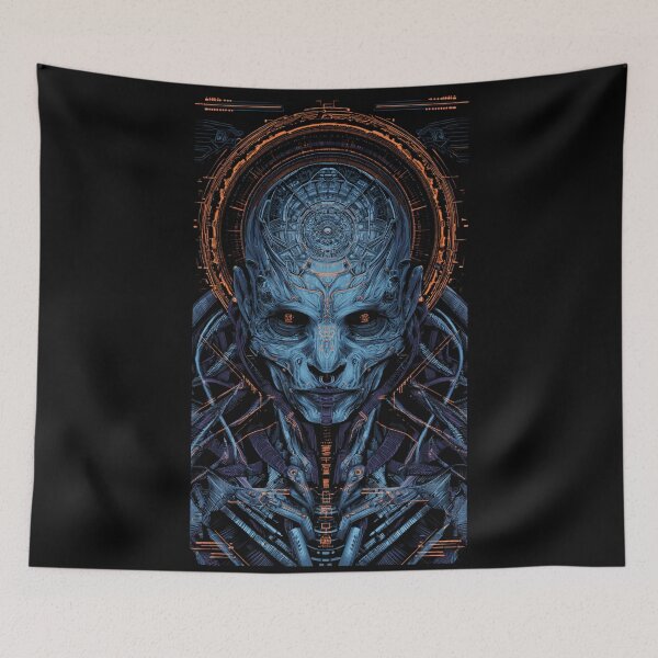 Item preview, Cybernetic Oracle – Neon Blue Tech Skull designed and sold by DarkSpaceVibes.