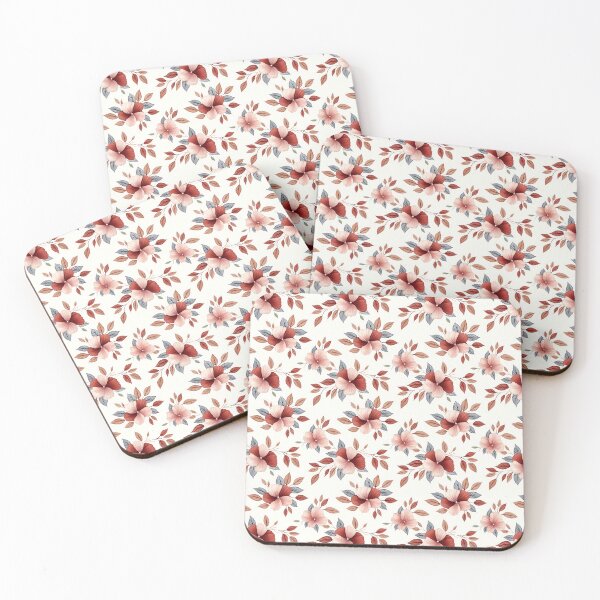 Item preview, The image features a repeating floral pattern with blush and maroon flowers accented by leaves in muted shades of brown and grey, set against a clean, white backdrop. designed and sold by rujlaphusstudio.