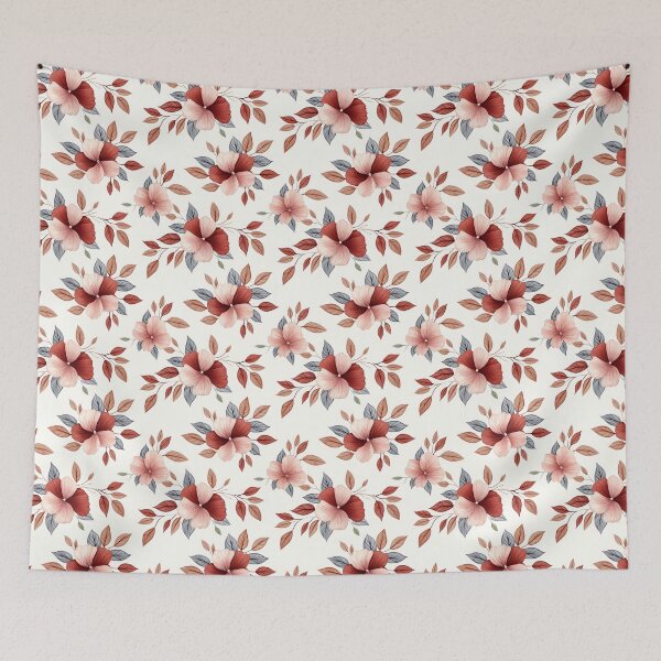 Item preview, The image features a repeating floral pattern with blush and maroon flowers accented by leaves in muted shades of brown and grey, set against a clean, white backdrop. designed and sold by rujlaphusstudio.