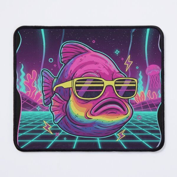 Item preview, Neon Vaporwave Fish with Sunglasses — Retro Synthwave Aesthetic designed and sold by MerchYouSearch.