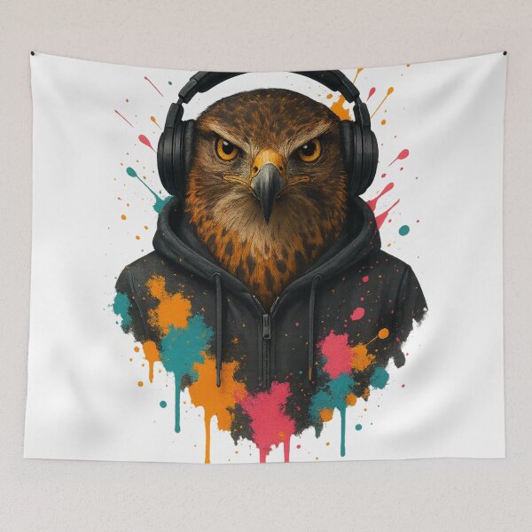 Item preview, Urban Hawk – Fierce Hawk in Hoodie & Headphones (Graffiti Drip Art) designed and sold by thtCMRAguy.