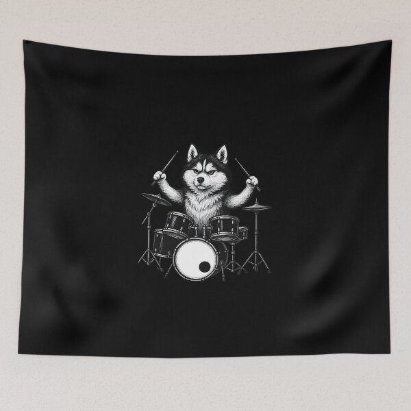 Item preview, Rock Siberian Husky Drummer — Edgy Metal Dog on Drums designed and sold by Natsey.