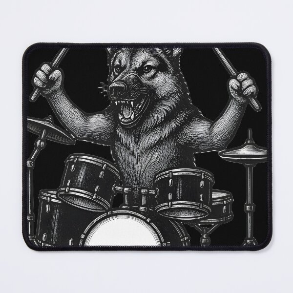 Item preview, Rock German Shepherd Drummer — Edgy Metal Dog on Drums designed and sold by Natsey.