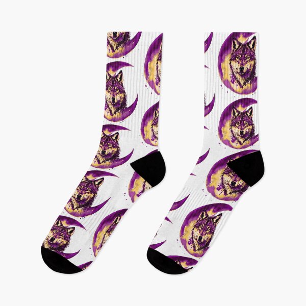 Item preview, Mystical Wolf with Crescent Moon – Purple & Gold Celestial Fantasy Wildlife Art designed and sold by onlin3boutiqu3.