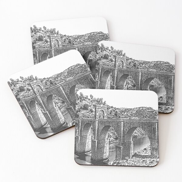 Item preview, Cáceres. Roman bridge of Alcántara. Extremadura, Spain. Souvenir of the Alcántara Bridge. Black and white drawing. designed and sold by Rebeldía Pura.