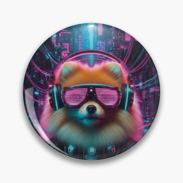 Item preview, Pomeranian Cyberpunk Dog - Neon City Synthwave Art designed and sold by Heleniya.