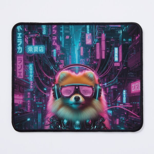 Item preview, Pomeranian Cyberpunk Dog - Neon City Synthwave Art designed and sold by Heleniya.