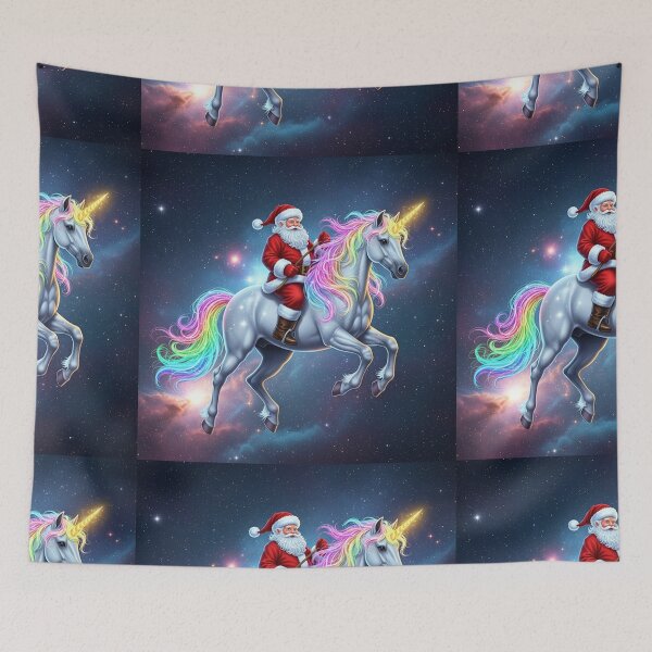 Item preview, Cosmic Christmas Magic – Santa Riding a Luminous Unicorn Through a Starry Fantasy Sky designed and sold by PixelVibe782.