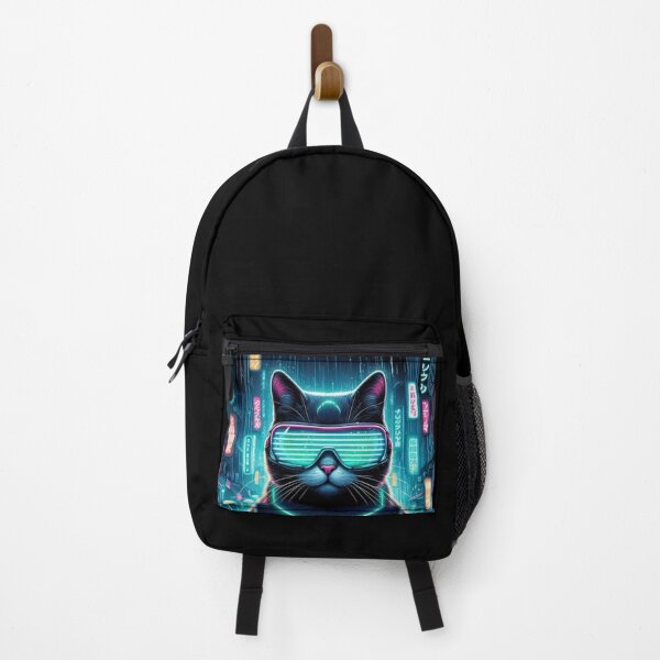 Item preview, Neon Cyber Cat in Futuristic Rainy City designed and sold by Dogandesighn.