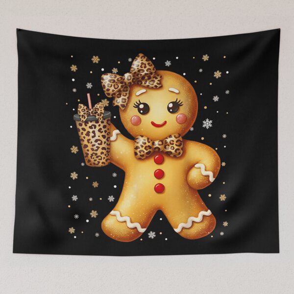 Item preview, Cute Gingerbread Girl Leopard Print Bows and Coffee Cup Christmas Holiday designed and sold by DuneHaicna.