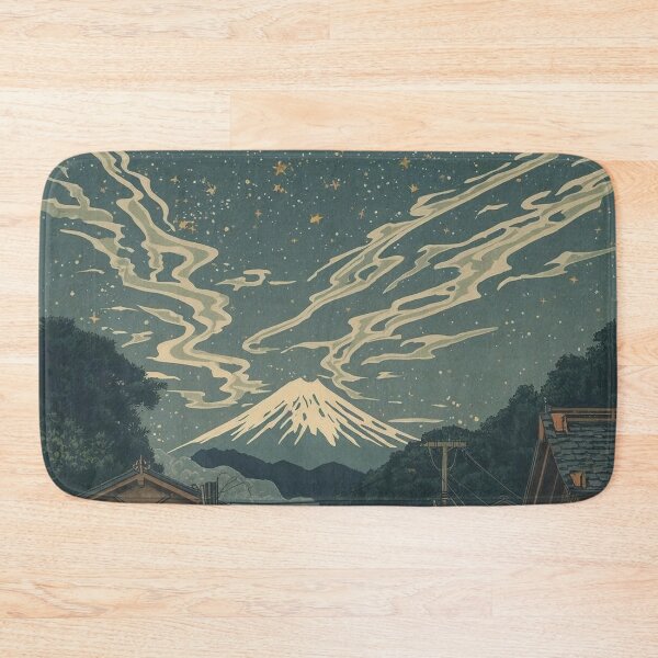 Item preview, Ukiyo-e Woodblock Print of Mount Fuji Night Village – Japanese Starry Sky Landscape designed and sold by Vandy Fullam.