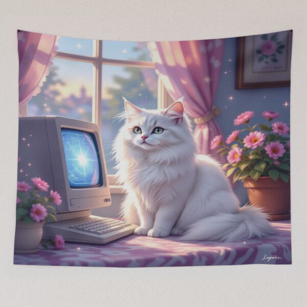 Item preview, Retro Cat & Pixel Glow - Cozy vibes, Vintage Tech & Whimsical Pastel Room designed and sold by FotoworldEdel.