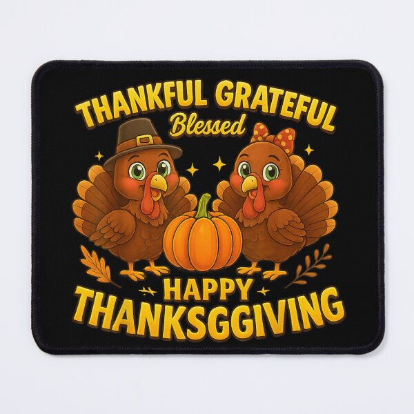 Item preview, Thankful Grateful Blessed Happy Thanksgiving Cute Turkey Couple and Pumpkin designed and sold by DuneHaicna.
