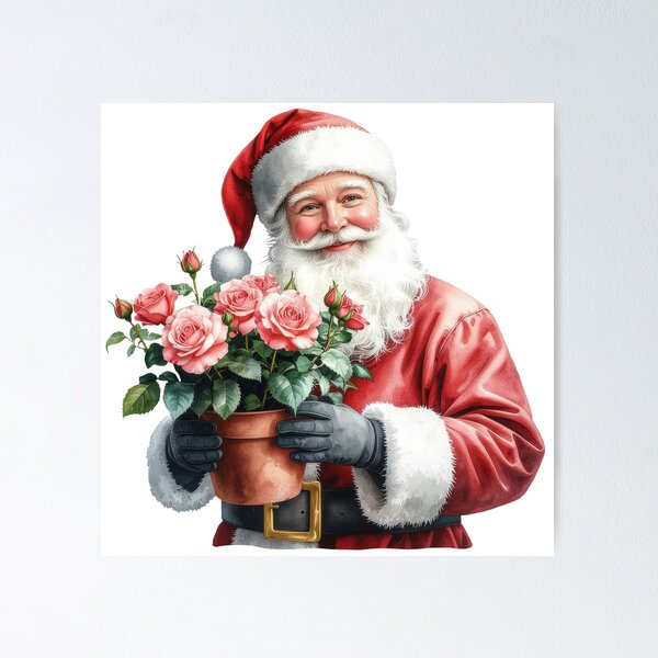 Item preview, Santa with Potted Rose – Sweet Holiday Art designed and sold by Litely.